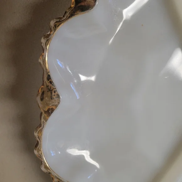 Vintage Milk Glass Relish Plate and Bowl with Gold accent Trim - Picture 9 of 14